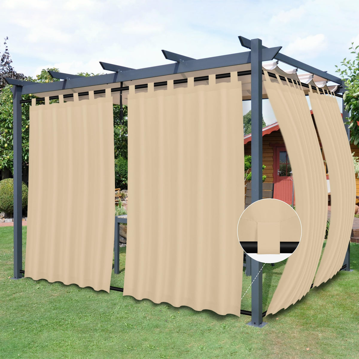 Easy-Going front view showing two beige panels and full coverage benefit