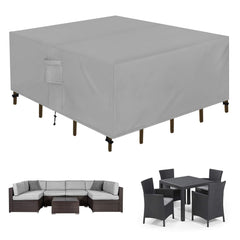 Easy-Going front view full cover protecting a square outdoor sectional, shows full coverage benefit