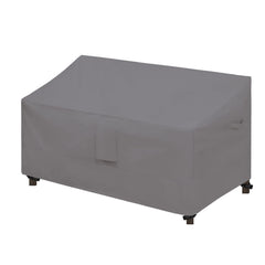 Easy-Going front view of grey loveseat cover protecting furniture from rain