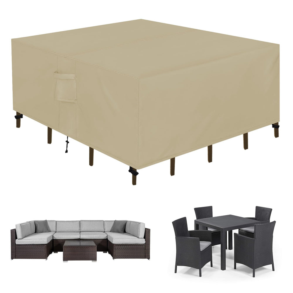 Easy-Going front view of square patio cover protecting furniture and repelling water