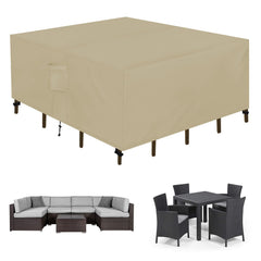 Easy-Going front view of square patio cover protecting furniture and repelling water