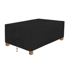 Easy-Going front view of rectangular cover protecting table, shows full fit and protection