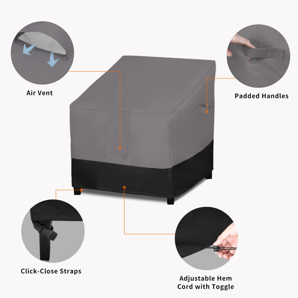 Easy-Going cover fitted on a patio chair demonstrating full-weather protection