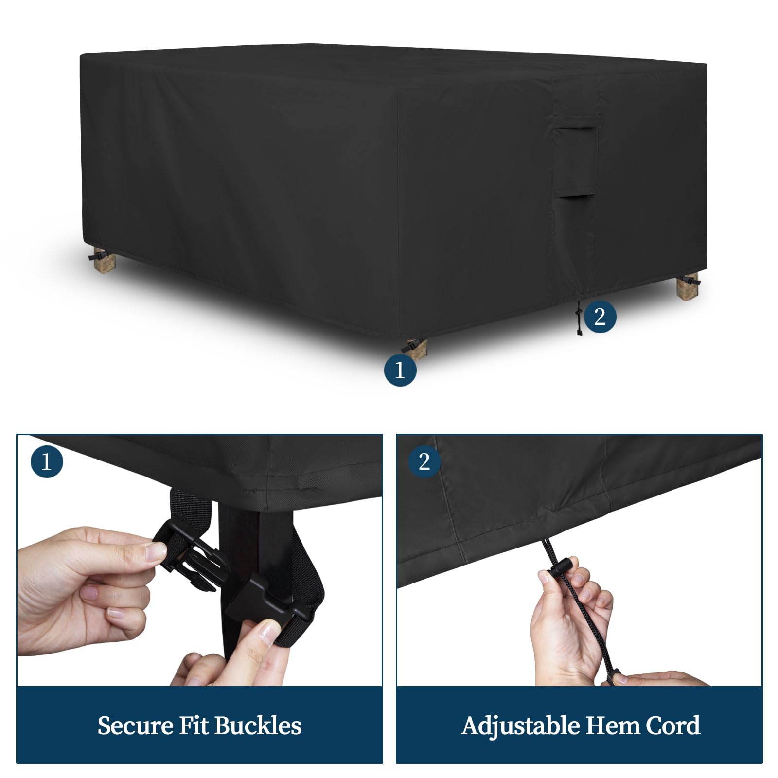 Easy-Going cover in use on patio dining set protecting from rain and sun