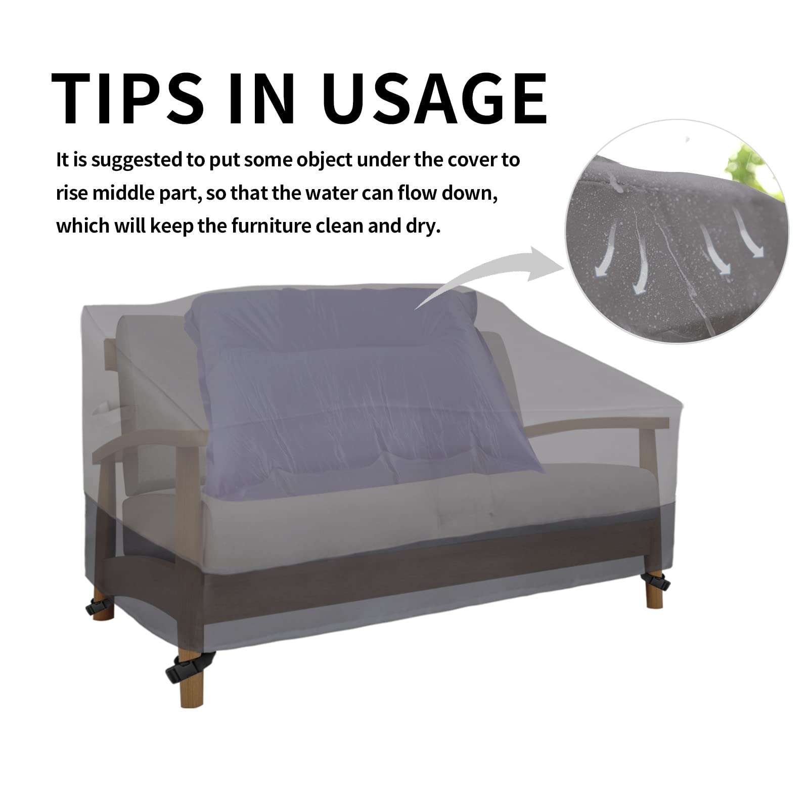 Easy-Going cover on patio bench in outdoor scene protecting furniture from elements