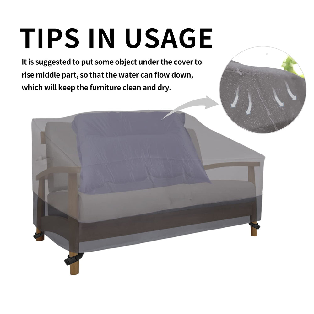 Easy-Going cover on patio bench in outdoor scene protecting furniture from elements