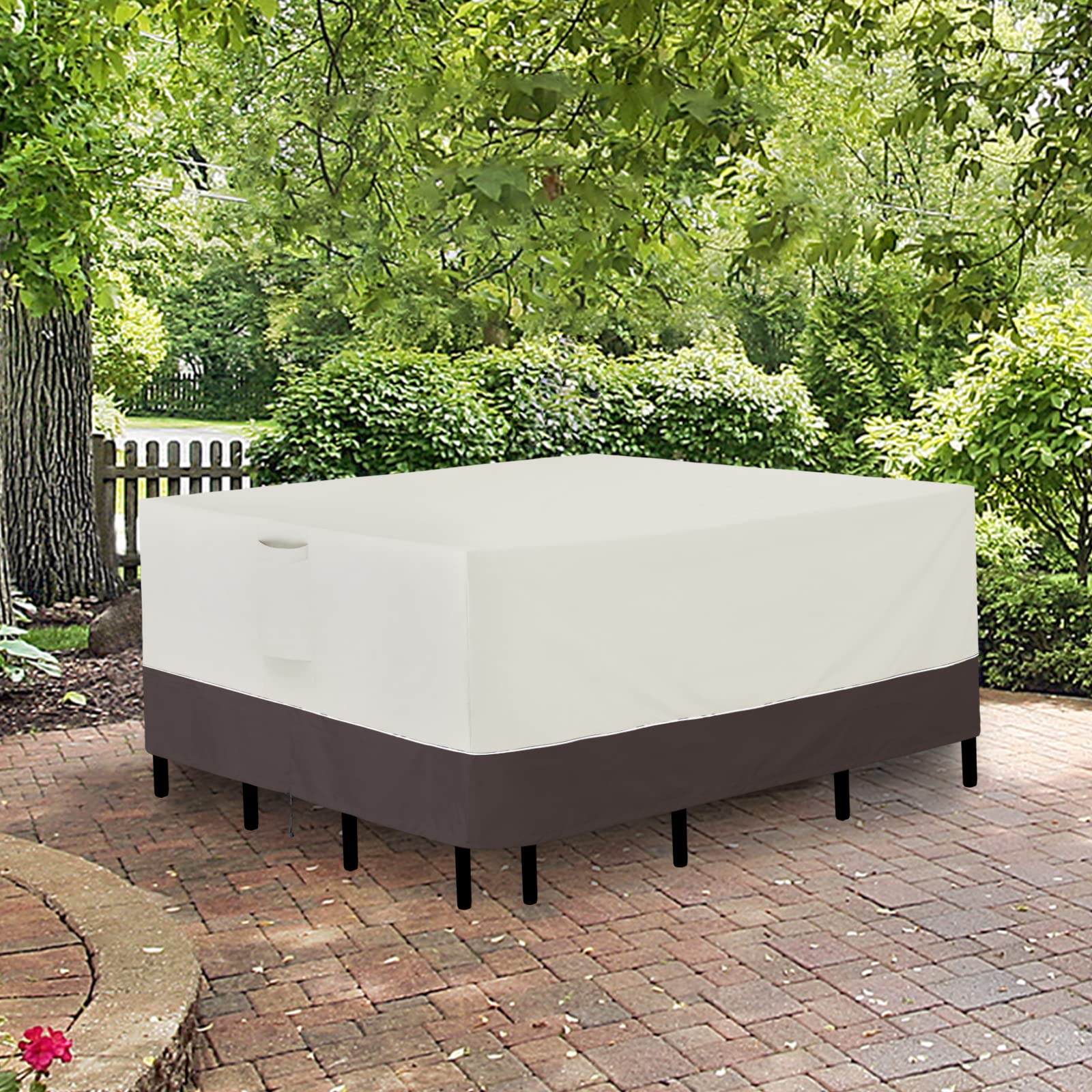 Easy-Going cover in patio lifestyle scene keeping furniture clean and stylish