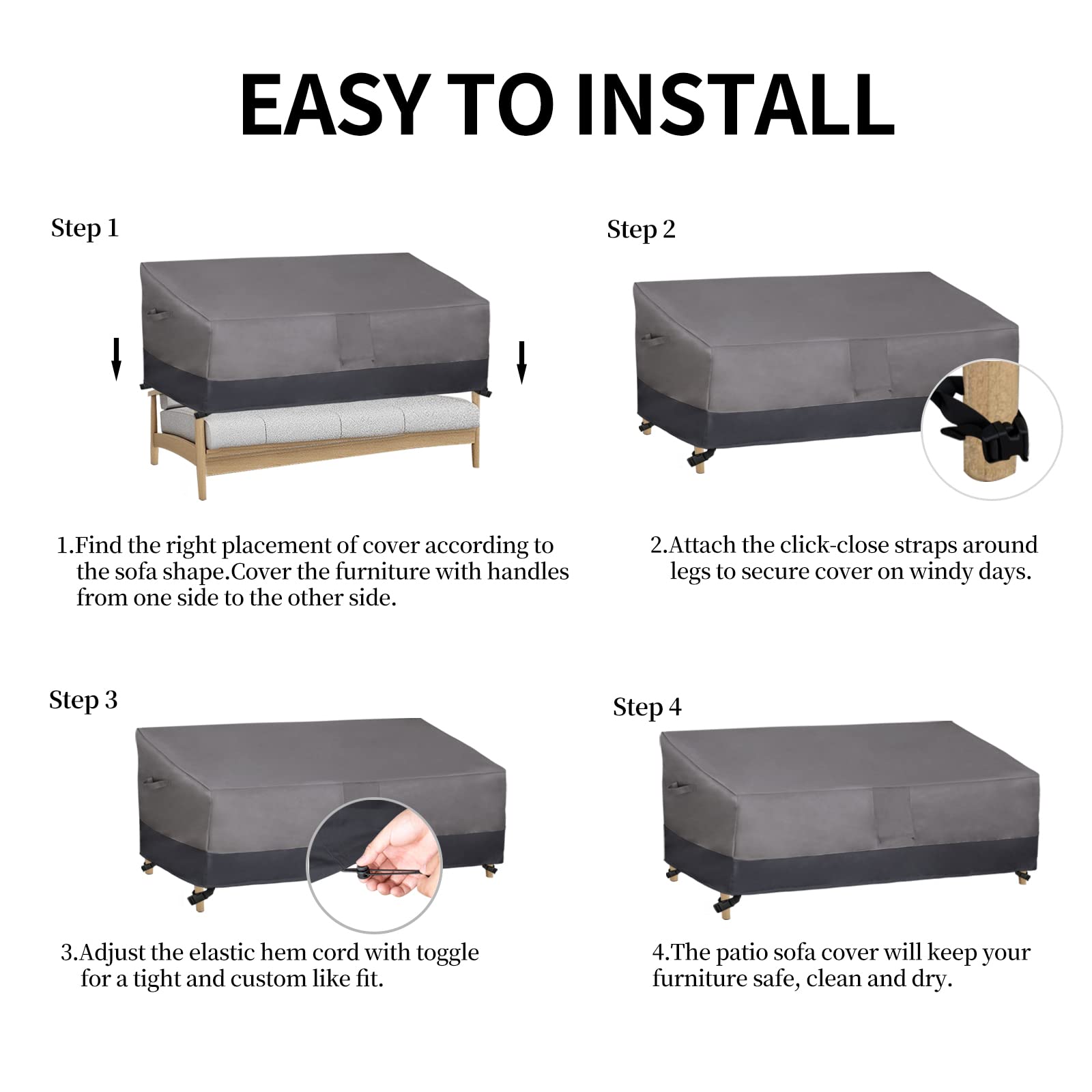 Easy-Going covered bench in a patio setting showing tidy outdoor protection
