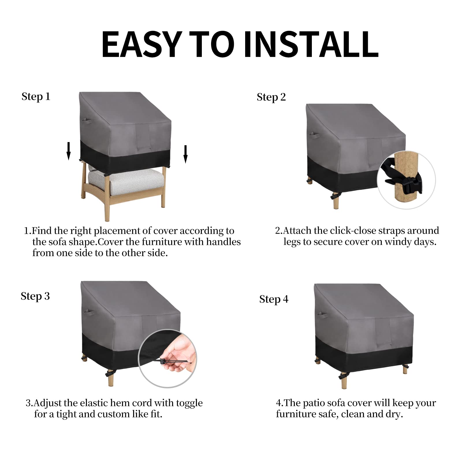 Easy-Going covers in a patio lifestyle scene illustrating neat, protected seating