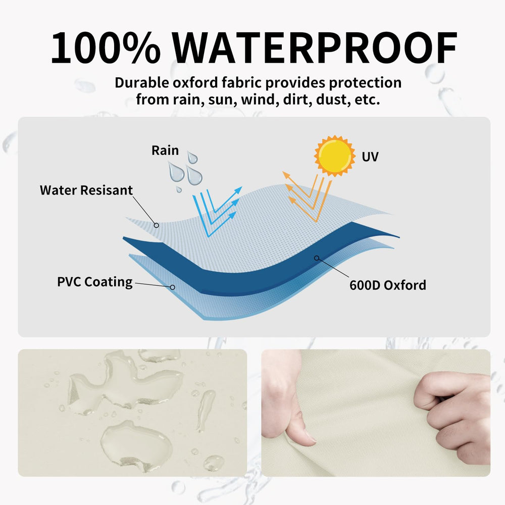 Easy-Going click-close strap detail securing cover against wind