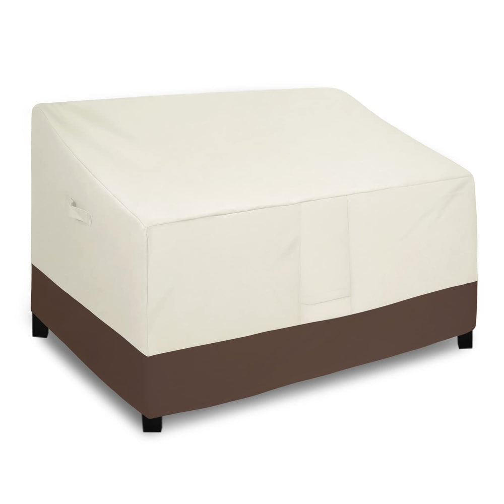 Easy-Going front view of loveseat cover protecting sofa outdoors