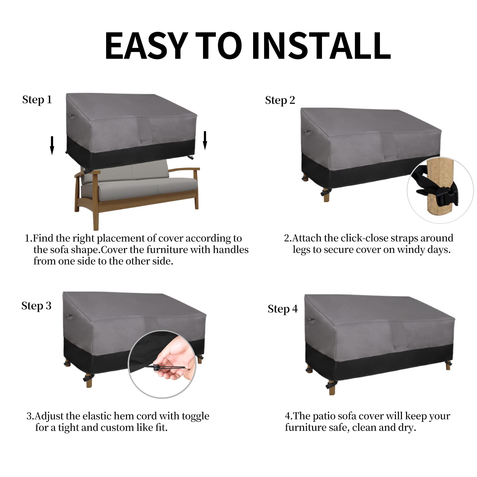 Easy-Going covered loveseat in patio scene protecting furniture outdoors