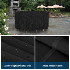 Easy-Going installed on patio table and chairs, provides full coverage