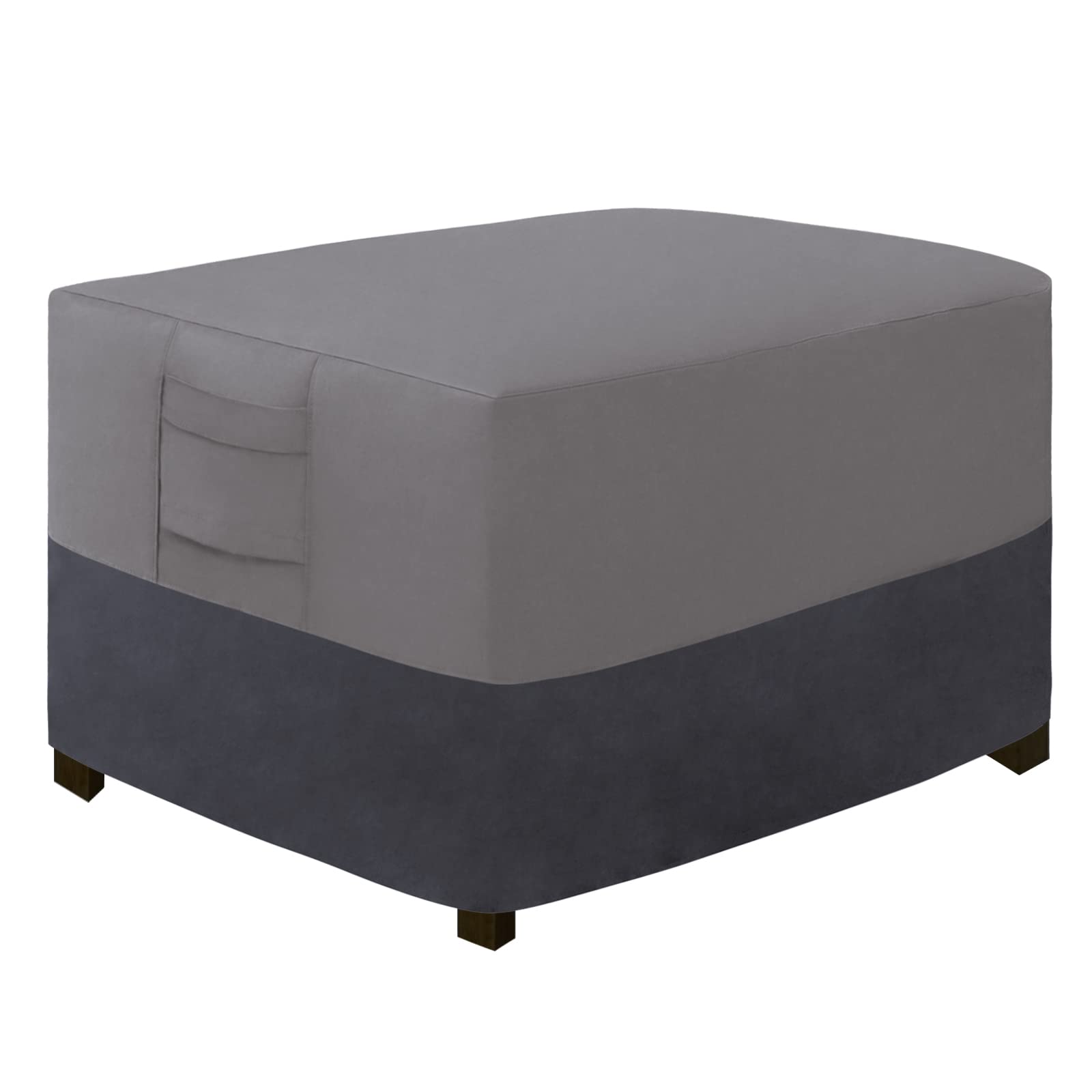 Easy-Going front view of cover protecting ottoman, shows full-fit benefit