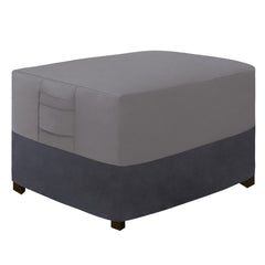 Easy-Going front view of cover protecting ottoman, shows full-fit benefit