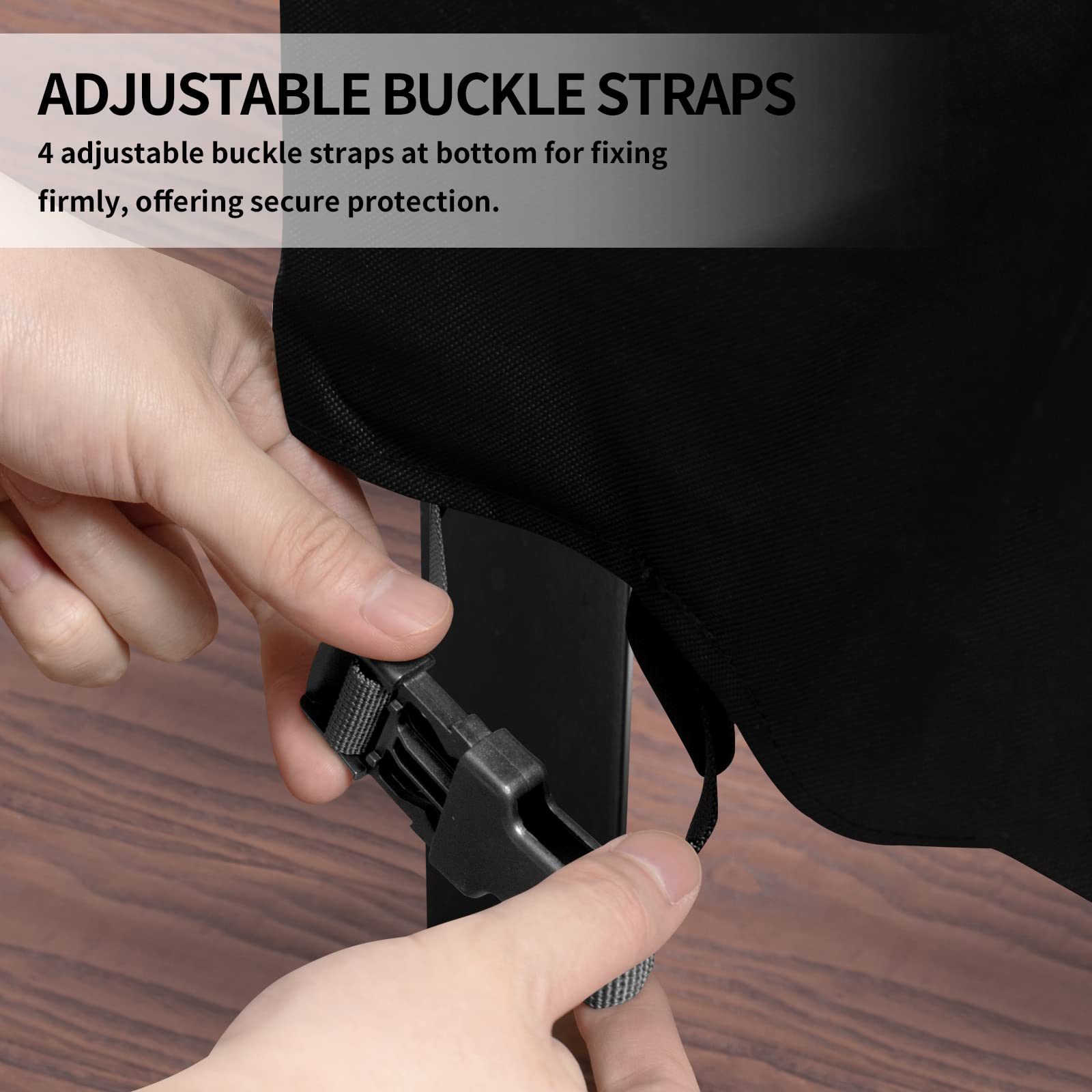 Easy-Going quick-release buckle attached to leg, secures cover in windy conditions