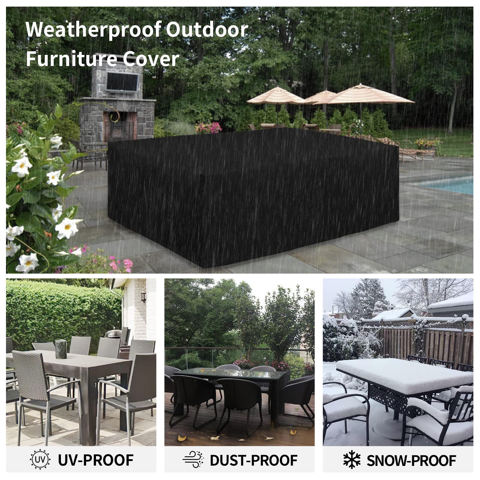 Easy-Going cover on patio set for size comparison, shows recommended fit