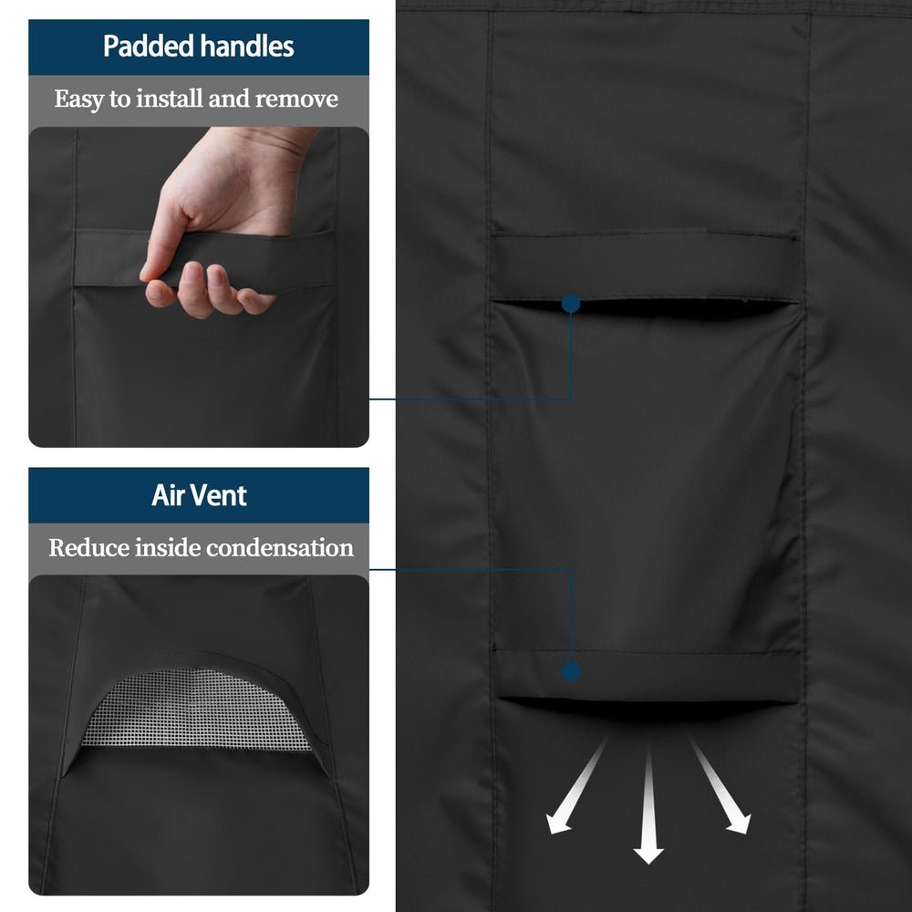 Easy-Going cover next to measuring tape showing correct 111x74x28 inch fit