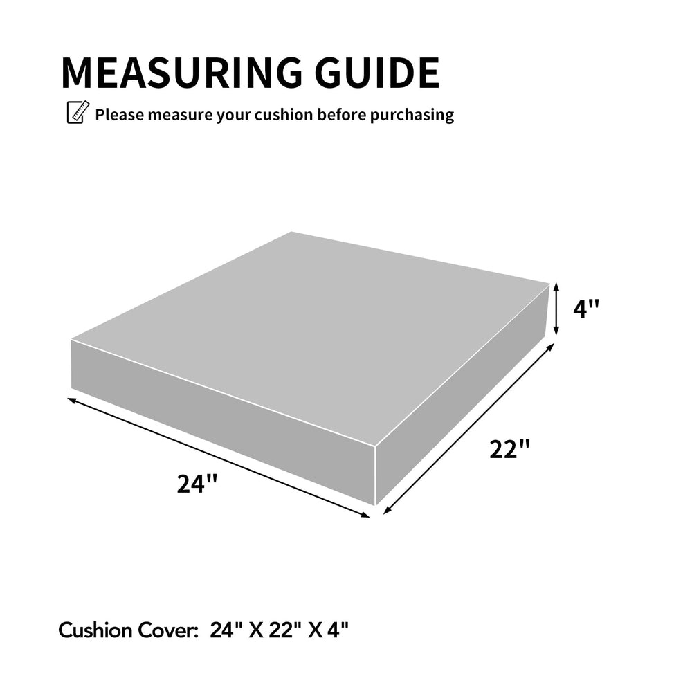 Easy-Going slipcover next to a ruler illustrating 24x22x4 inch fit for accurate size comparison