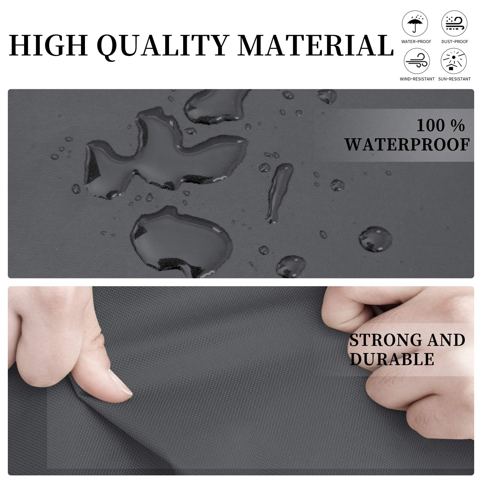 Easy-Going cover secured on patio sectional demonstrating windproof stability benefit