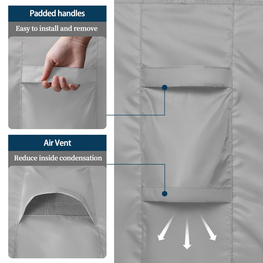 Easy-Going cover on furniture for size comparison showing fit for 126x126 footprint benefit