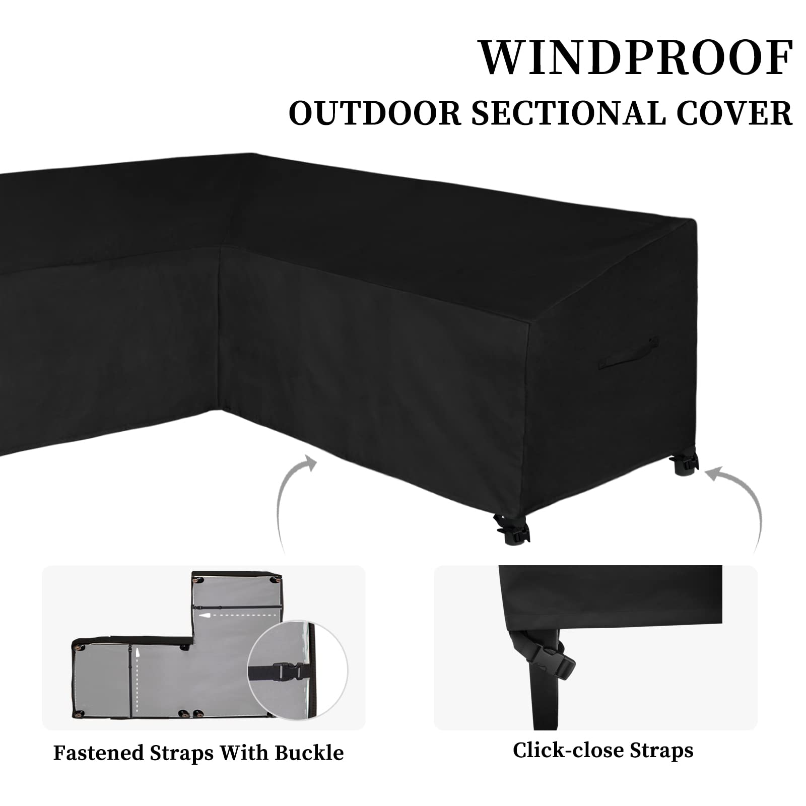 Easy-Going detailed shot of click-close straps and snaps for windproof security