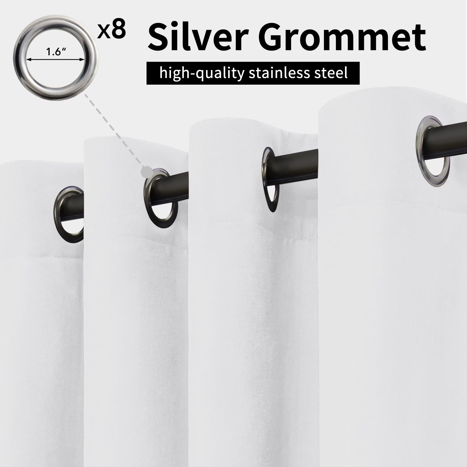 Easy-Going close-up of stainless-steel grommets for easy hanging and smooth sliding