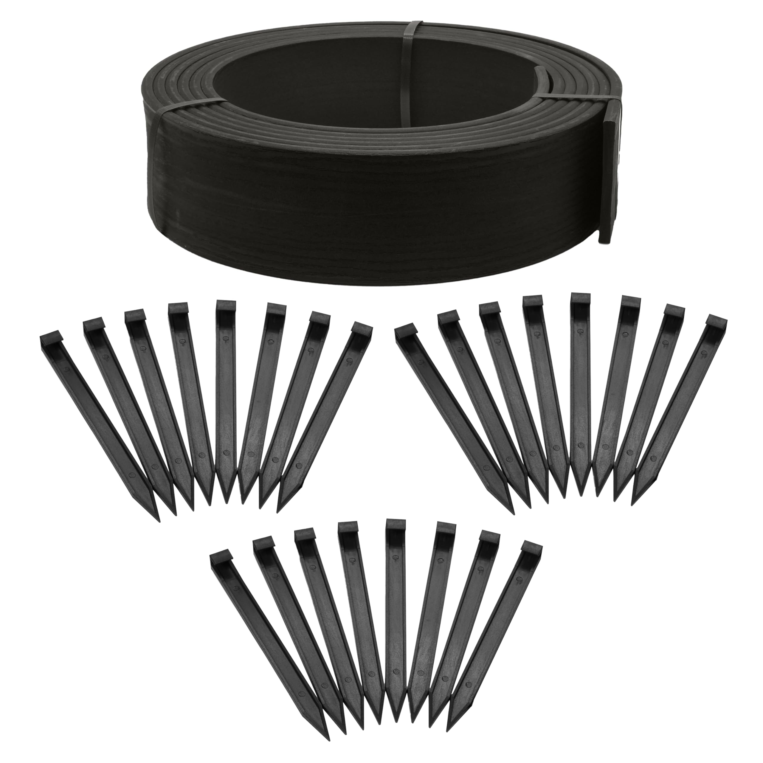 EasyFlex front view of 40-foot black composite coil showing complete kit and benefits
