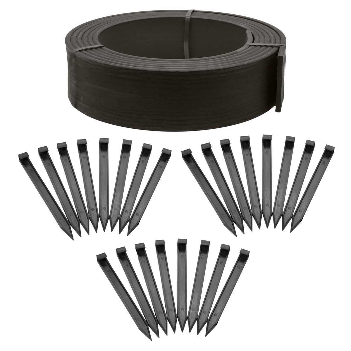 EasyFlex front view of 40-foot black composite coil showing complete kit and benefits