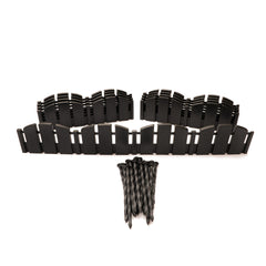 EasyFlex front view of black Adirondack edging kit showing panels and spikes, durable border