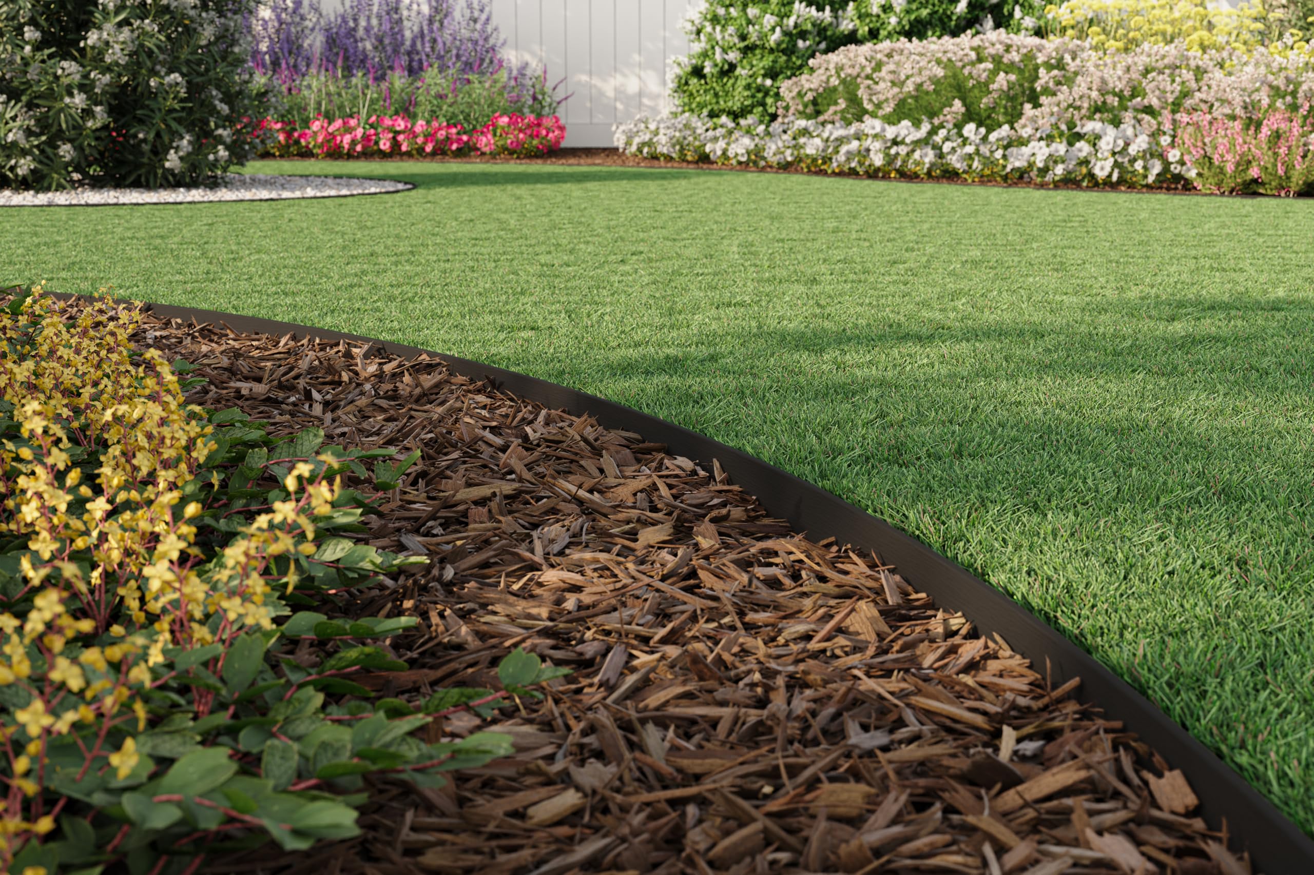 EasyFlex installed along a flowerbed demonstrating clean separation and tidy look