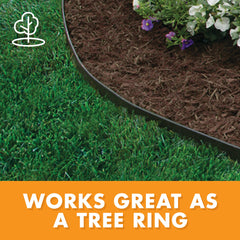 EasyFlex installed straight garden edge between lawn and rock, keeps mulch contained