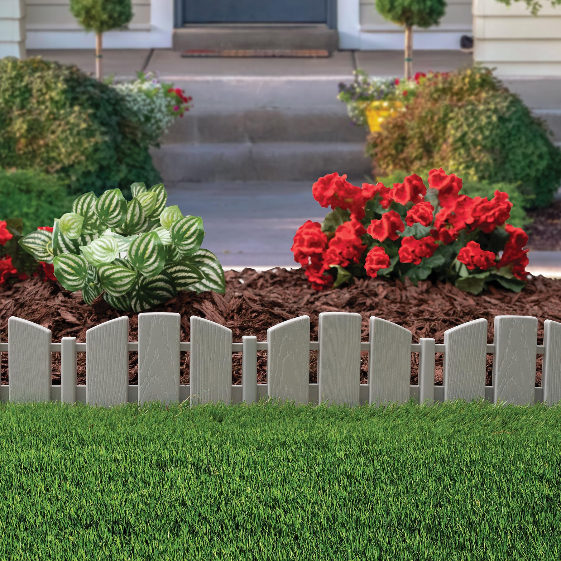 EasyFlex bordering a flower bed in a yard highlighting curb appeal and low-maintenance benefit