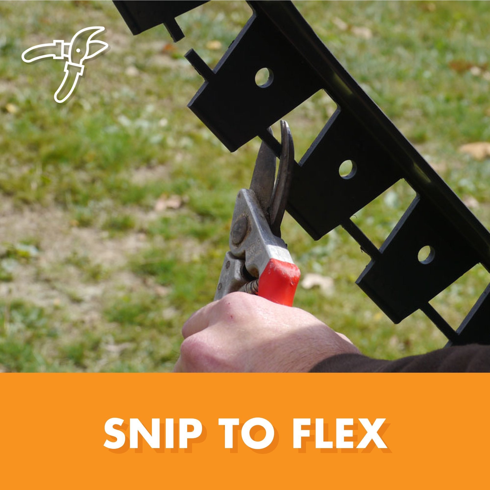 EasyFlex stake driven through pre-molded hole showing secure anchoring benefit