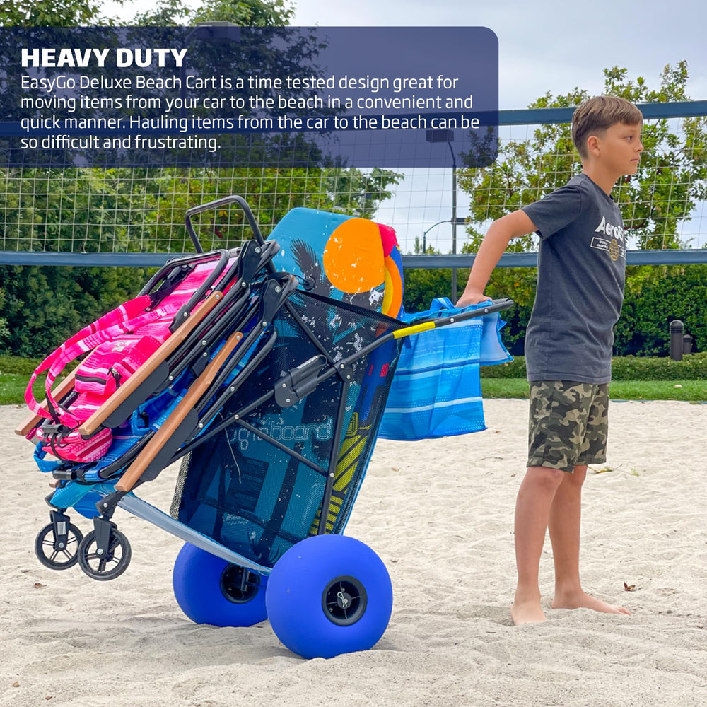 EASYGO PRODUCTS close-up of 13x7 balloon rear wheels for smooth sand flotation