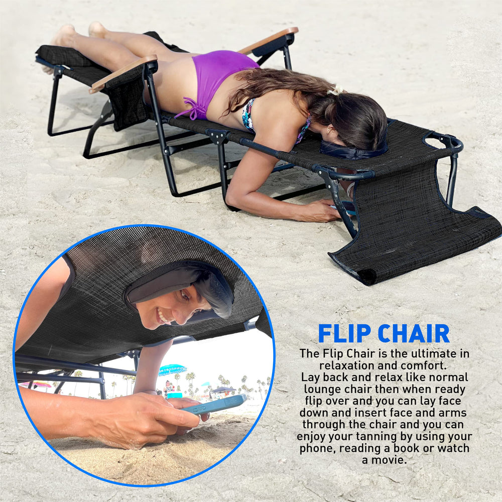 EasyGo Flip Chair close-up of face and arm openings for comfortable tanning