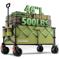 EAYNON front view of wagon showing roomy cargo area and green fabric benefit: easy packing