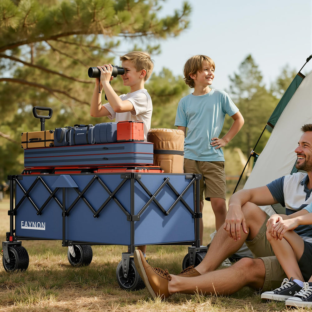 EAYNON wagon on beach carrying chairs and cooler for effortless transport