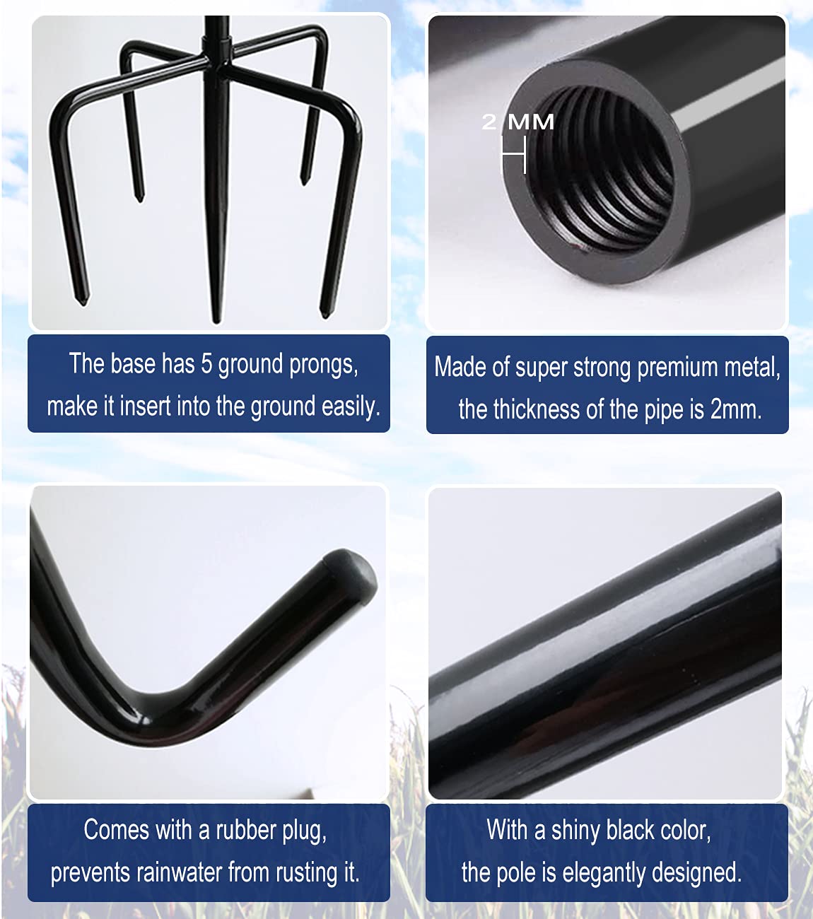 Eazielife five-prong base pushed into soil showing superior balance benefit