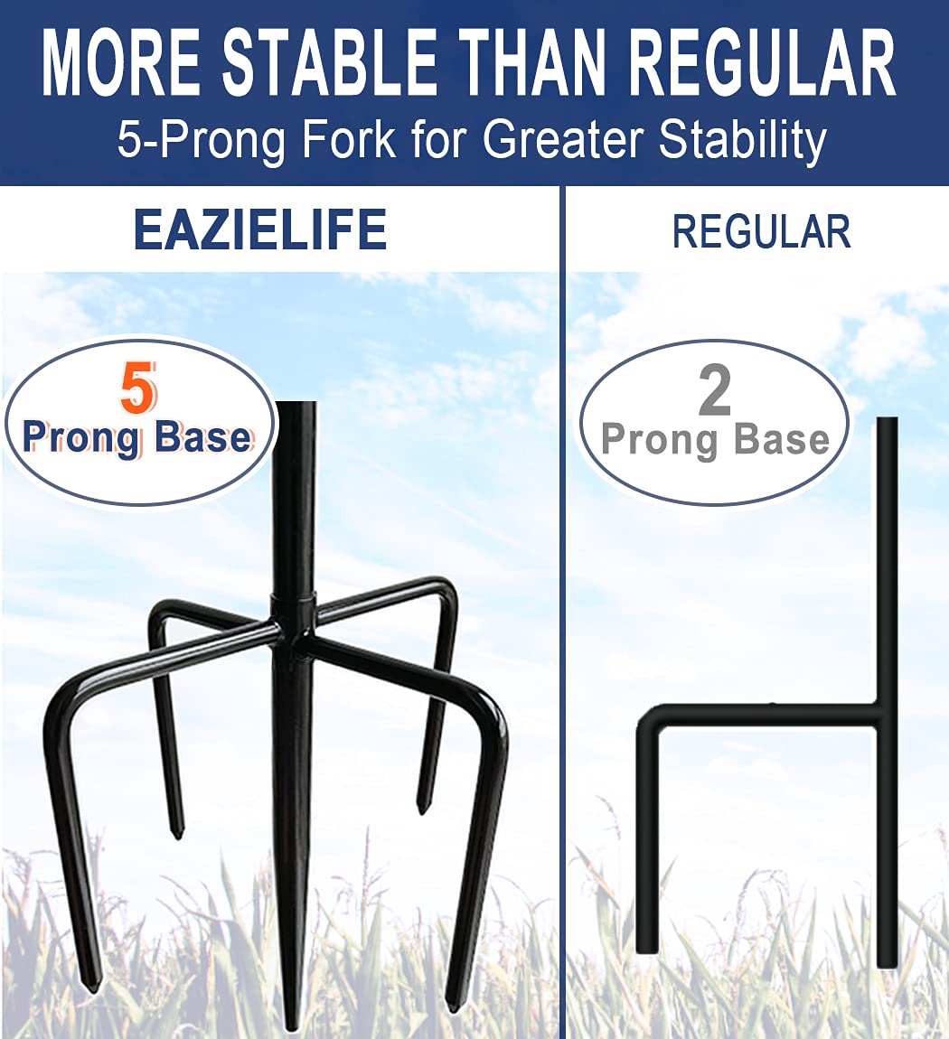 Eazielife five-prong base inserted into soil, stable ground footing for windy conditions