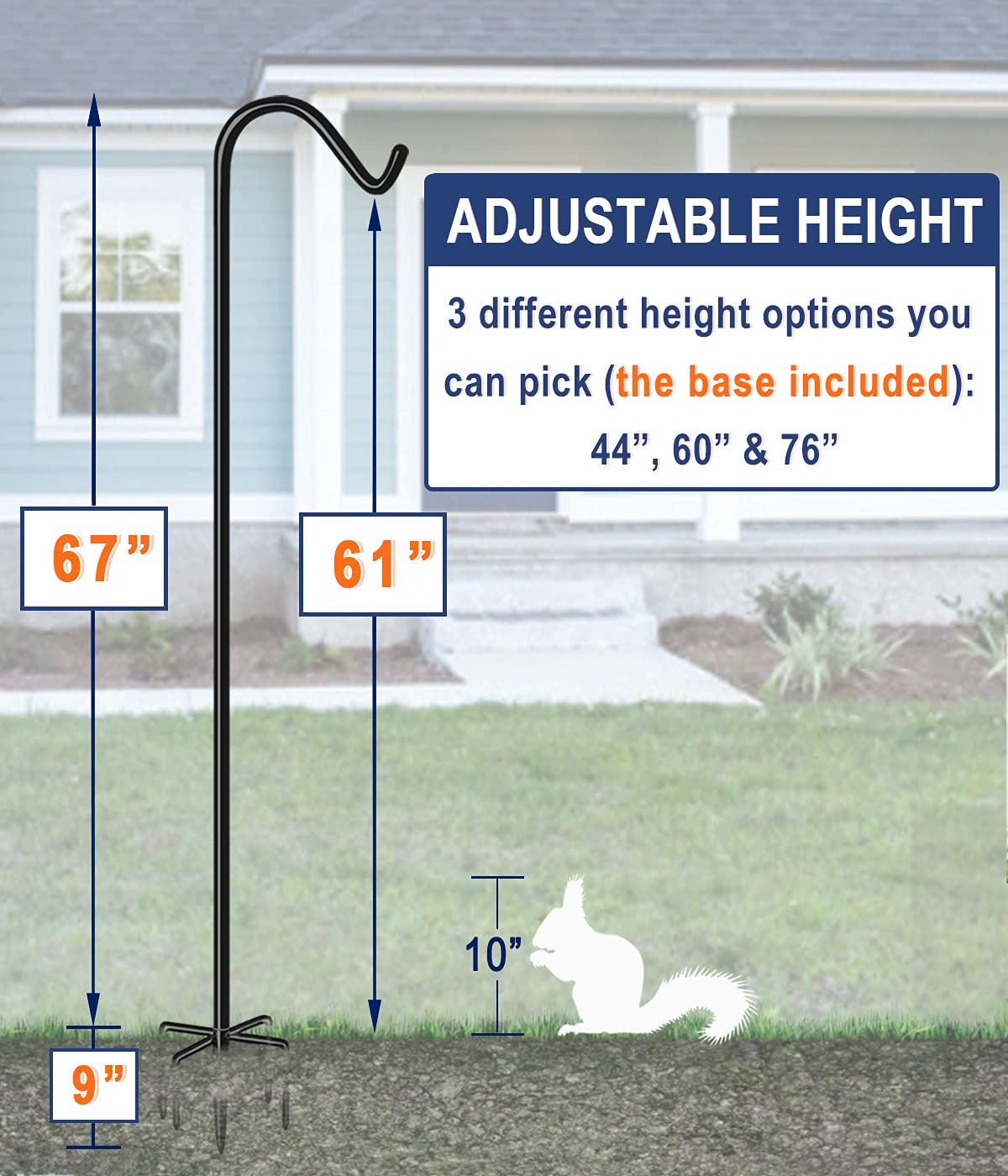 Eazielife shepherds hook fully extended to 76 inches, adjustable height for tall hangables