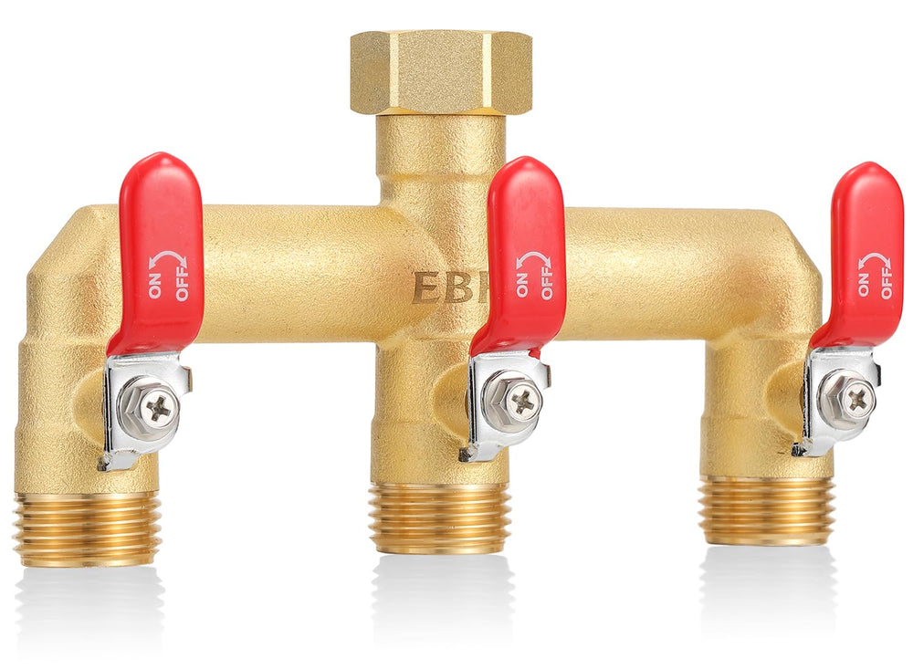 EBH front view of three-way brass splitter showing outlets and durability benefit
