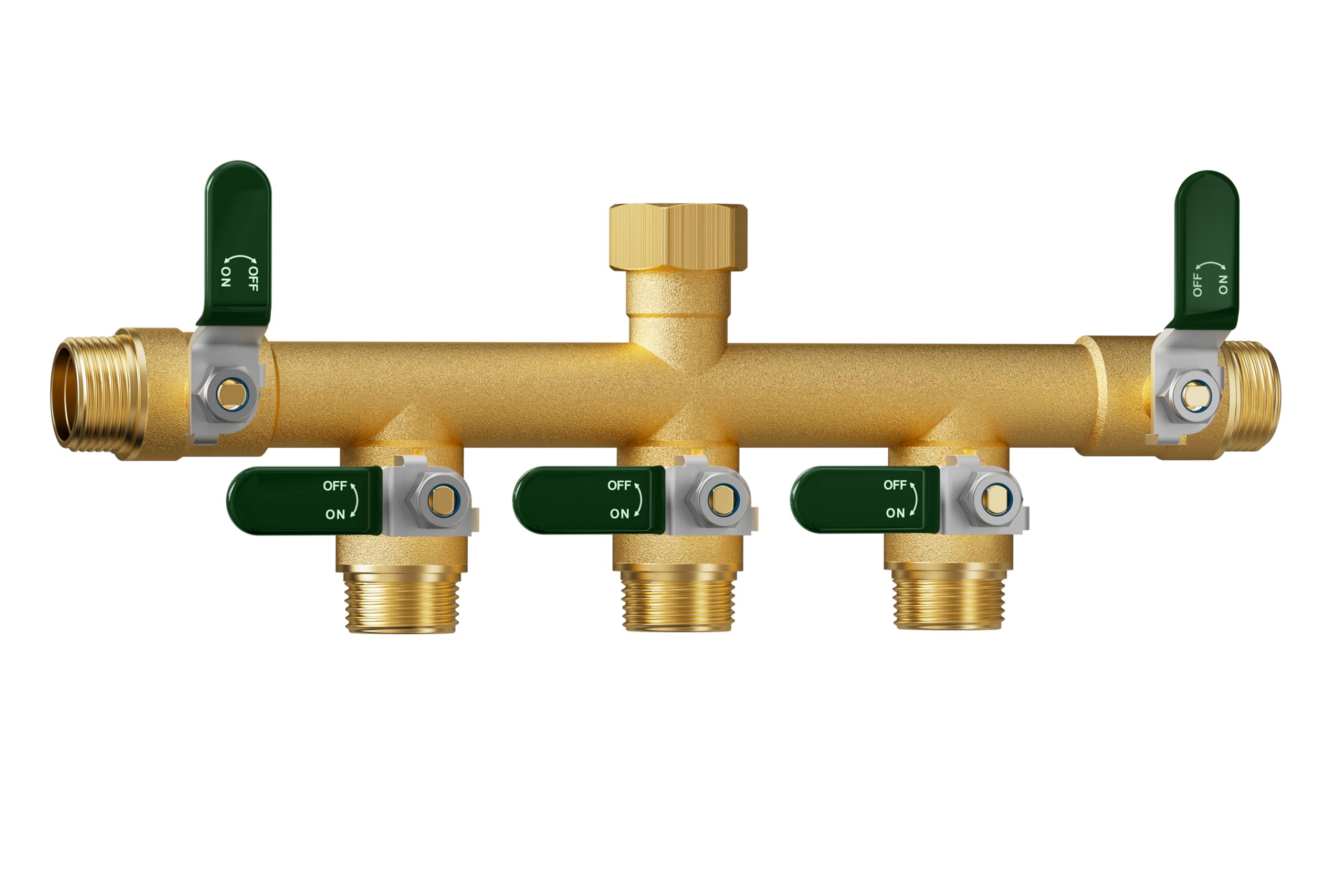 EBH 5-way splitter front view showing five outlets and GHT inlet for multi-zone use