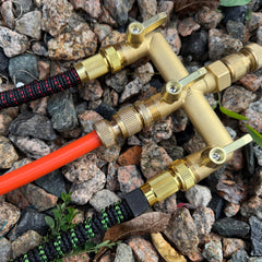 EBH installed on outdoor faucet showing secure fit and convenient multi-hose control