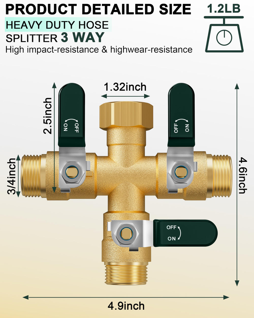 EBH splitter close-up of shutoff valves demonstrating easy control and leak resistance