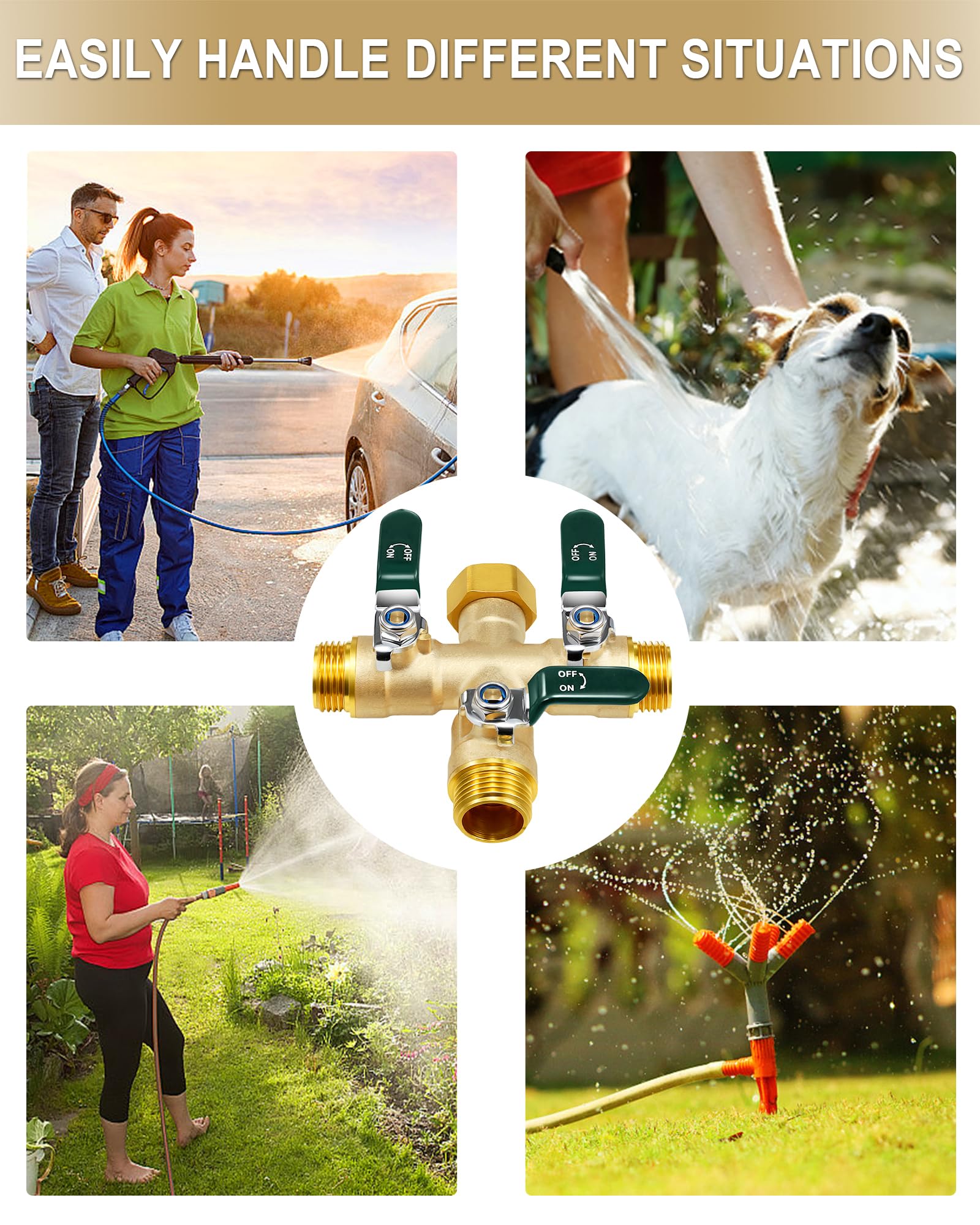 EBH splitter installed on outdoor faucet enabling simultaneous hose use for efficient watering
