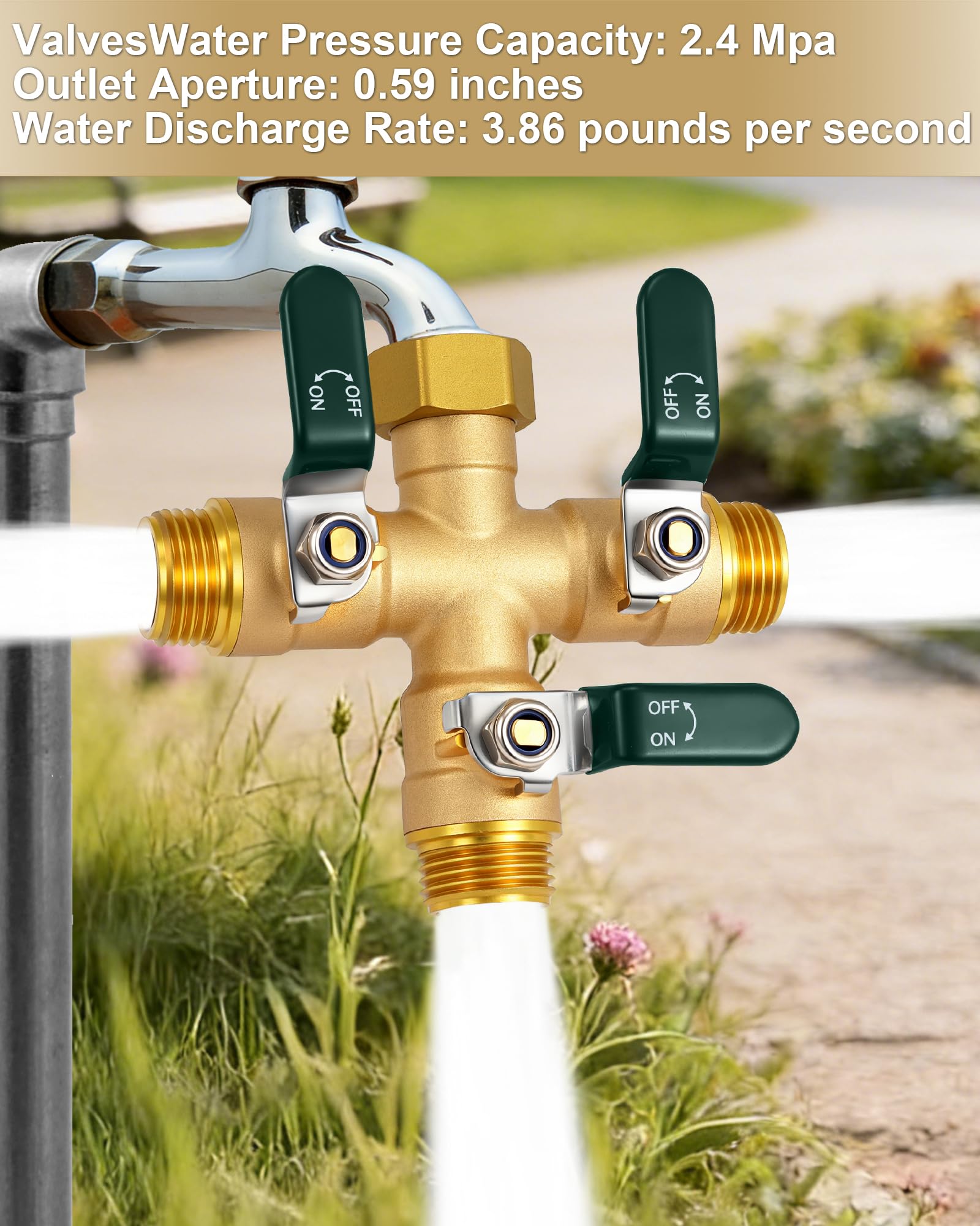 EBH splitter in garden setup showing multiple hoses connected for versatile outdoor use