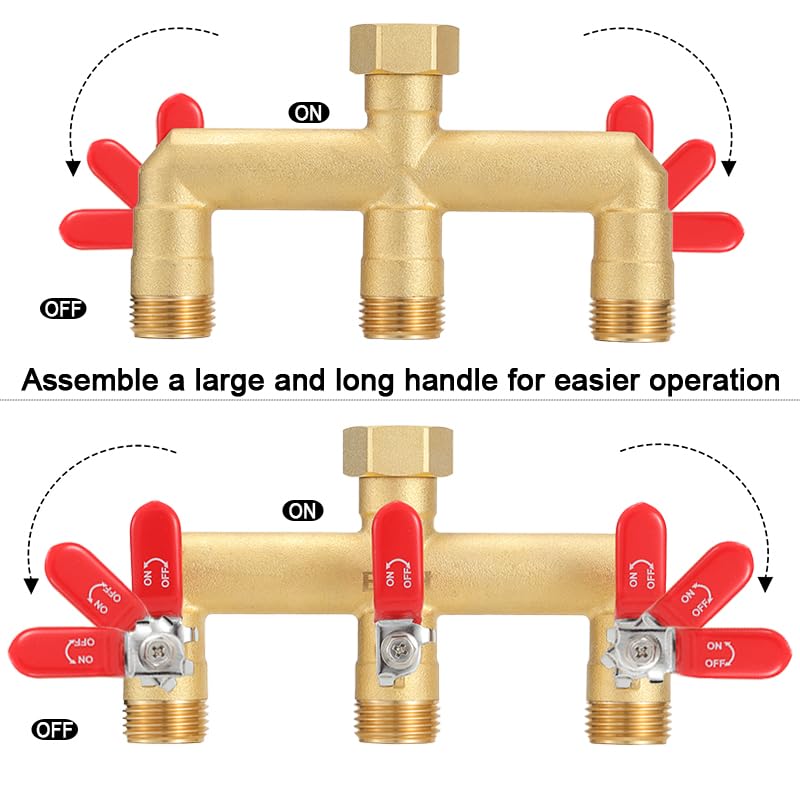 EBH splitter supplying three hoses in a garden demonstrating multitasking benefit