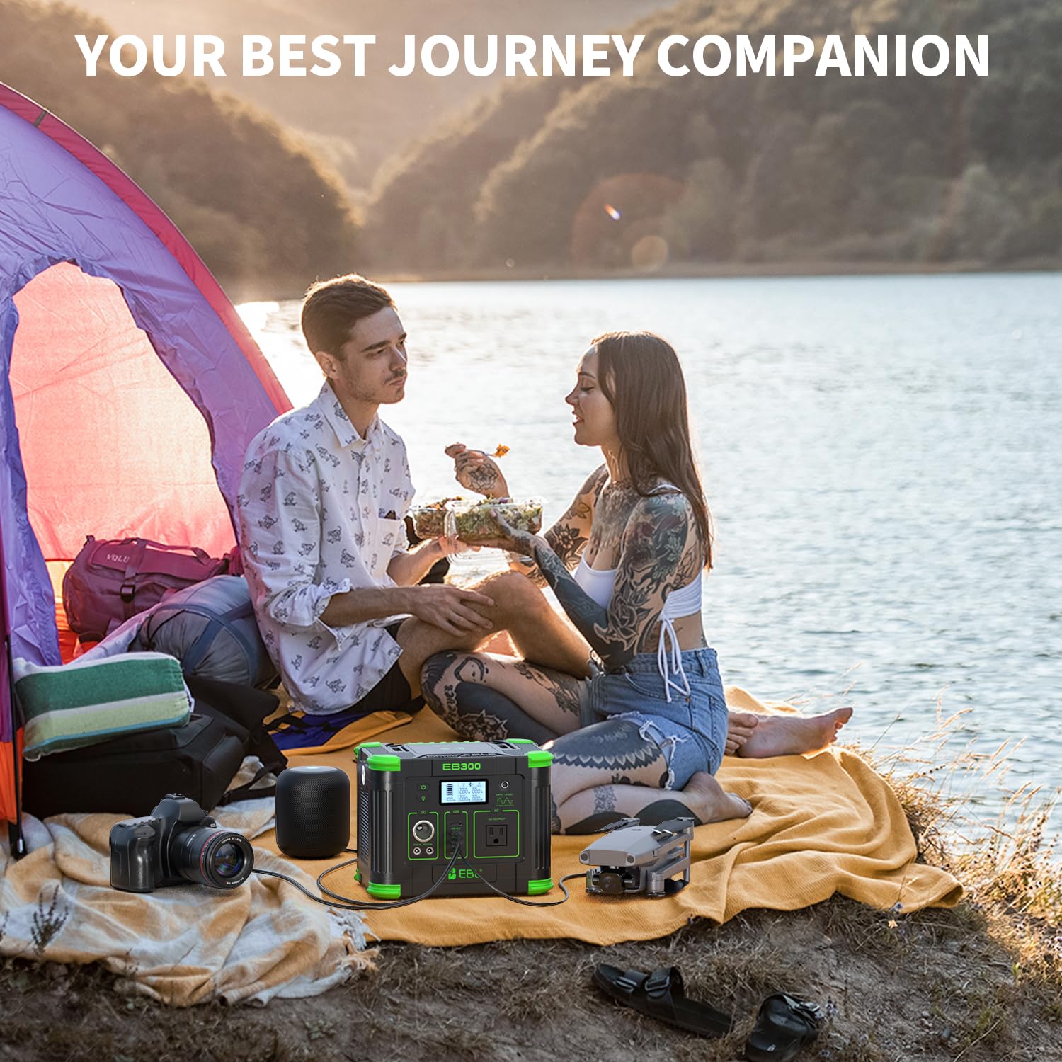EBL connected to solar panels in sunlight for off‑grid recharging benefit