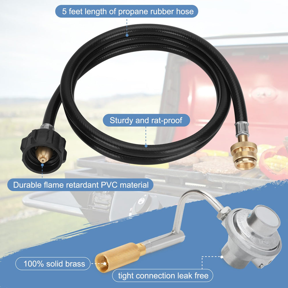 Ebusin five-foot propane hose full length demonstrating flexible reach benefit